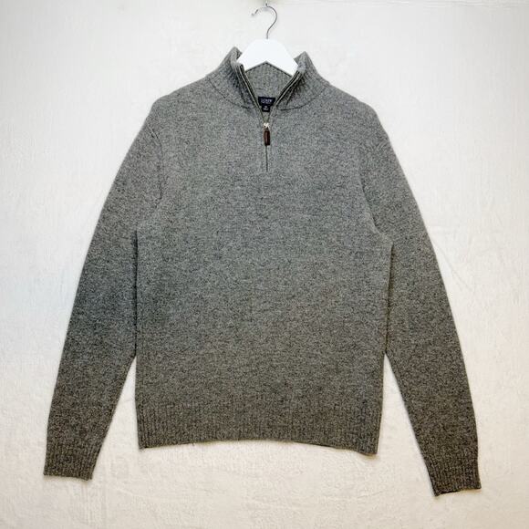 J CREW Lambs Wool Mock Neck Sweater Gray Quarter Zip Pullover Mens Sz M - Picture 1 of 7